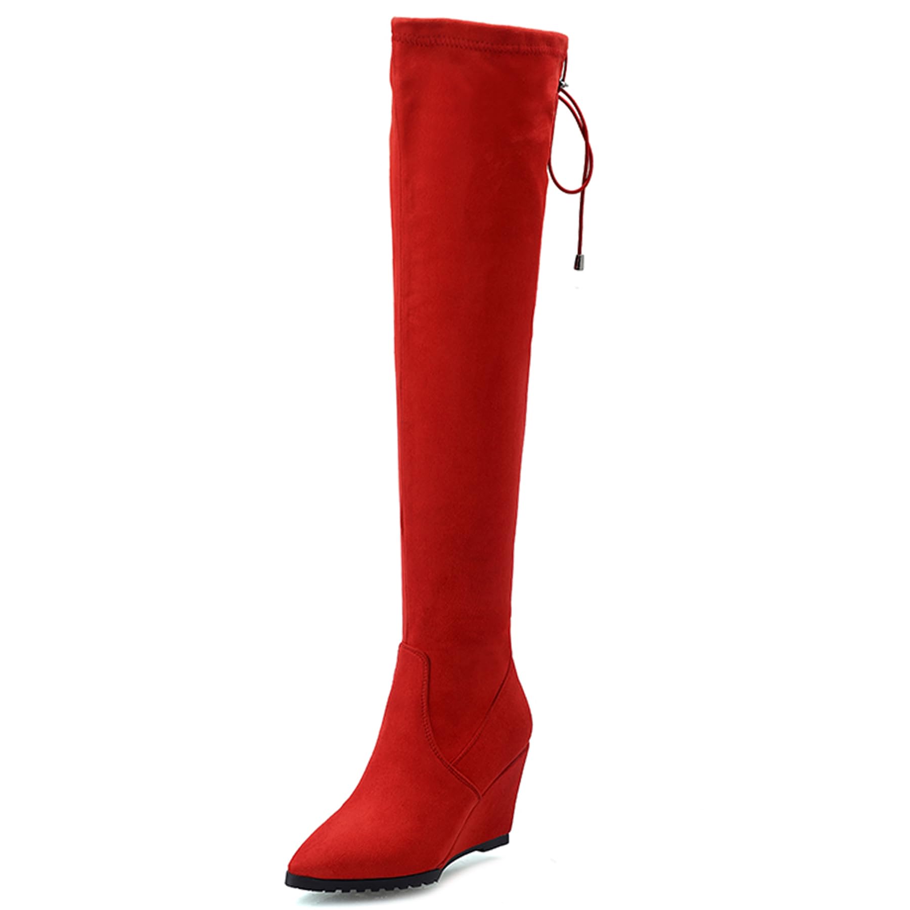 Gicoiz Tacón de Cuña Sobre La Rodilla Botas Elásticas Mujer Puntiagudo