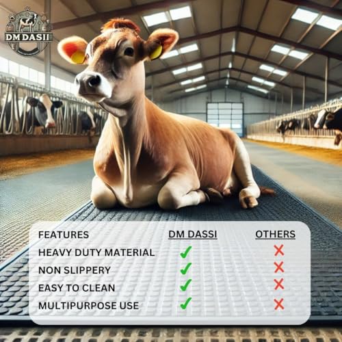 Image of DM DASII Premium EVA Cow Mat | 8x5 ft | 30mm Thick | Durable, Shock-Absorbent & Waterproof | Anti-Slip & Easy to Clean | Ideal for Cows, Buffaloes & Dairy Farms(Super Deluxe, Black)