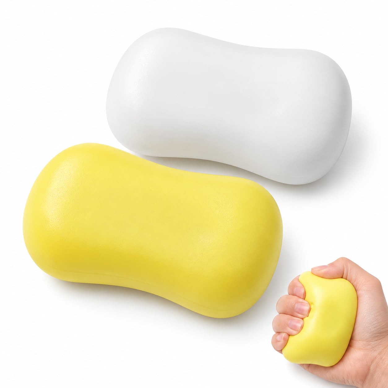 2 PCS Soap Squishy, Office and Study Focus Aid, Two Textured Soap Squishy in White and Yellow, Ideal for Office Professionals and Students Seeking Focus Enhancement