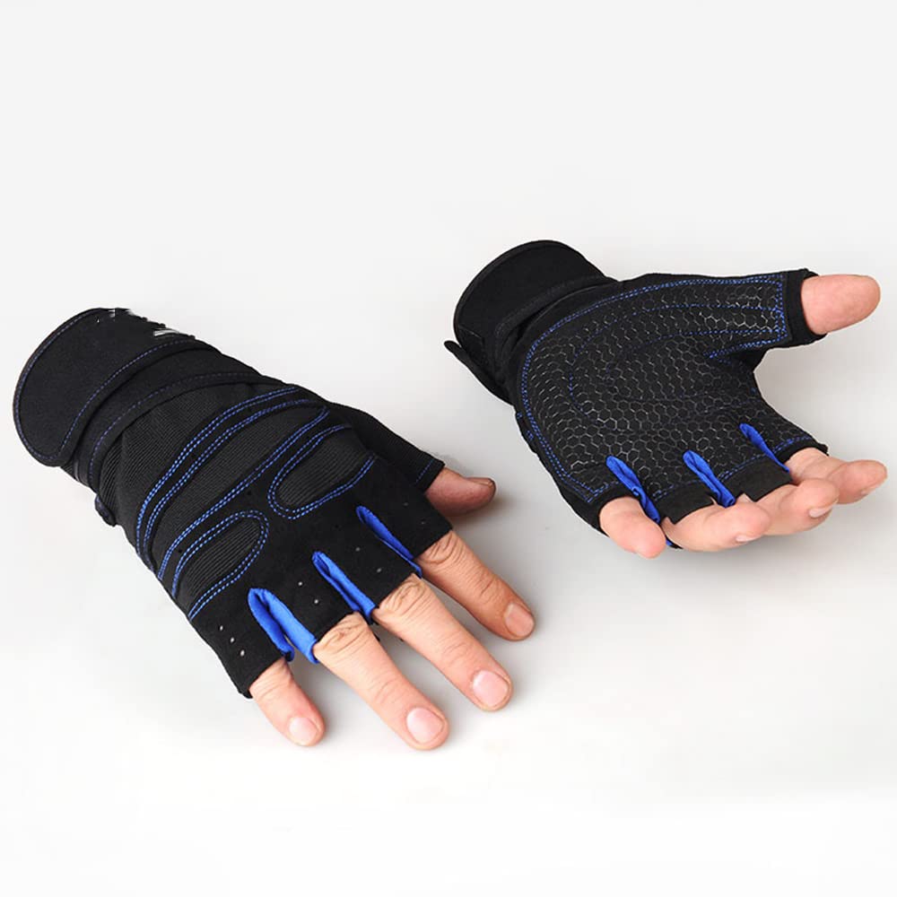 1 par de Guantes de Gimnasio, Guantes de Levantamiento de Pesas, Entrenamiento de Culturismo, Deportes, Ejercicio, Ciclismo, Deporte, Entrenamiento, Guante para Hombres y Mujeres, Azul, M