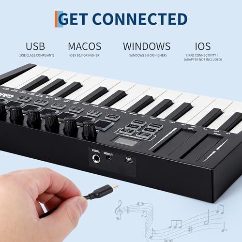 Image of Senfot 25-Key MIDI Keyboard Controller with DAW Integration, USB MIDI Keyboard Controller with 8 Drum Pads, 8 Knobs & OLED Display, Tap Tempo, Sustain Pedal, Compact, Perfect for Music Production