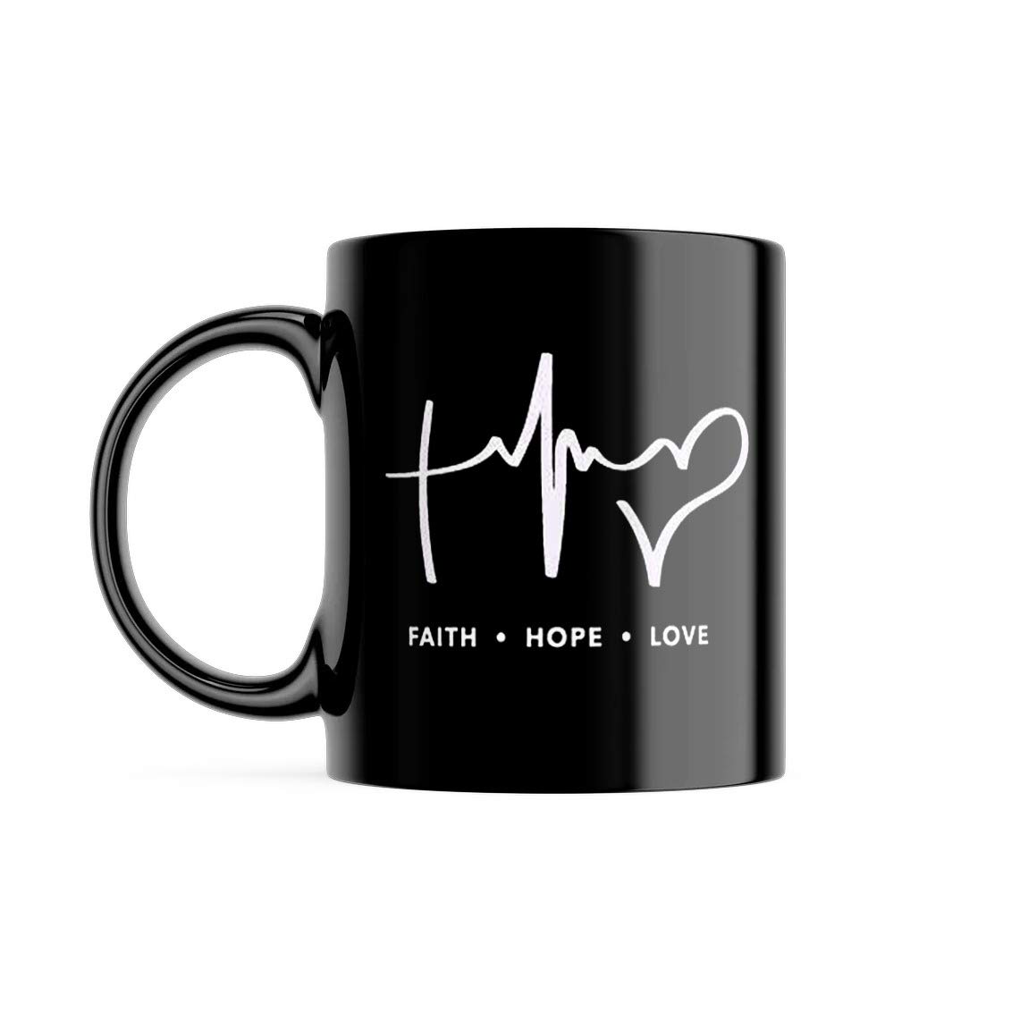 PUREZENTO Faith Hope Love Quote Printed Ceramic Coffee Tea/Milk Mug with Handle for Home Kitchen and Ideal Gift(350ML, Pack of 1) Microwave Safe, Dishwasher Safe Free from Chemicals.