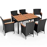 sitzgarnitur holz rustikal HOCHWERTIGE GARTENMÖBEL - Diese exklusive Poly Rattan Sitzgruppe Verona für 6 Personen von CASARIA aus dem Hause Deuba besteht aus einem Gartentisch 150x90cm und sechs stapelbaren Gartenstühlen inklusive 7cm dicken, abnehmbaren Sitzauflagen. Diese bieten Ihnen einen ausgezeichneten Sitzkomfort.