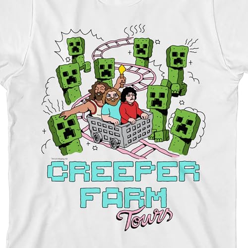 Minecraft Creeper Farm Youth White Crew Neck Short Sleeve Shirt2