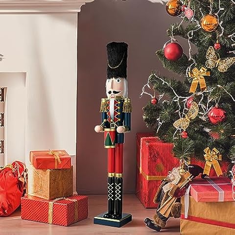 eUty 36" H Wooden Christmas Drummer Nutcracker Novelty Large Size Xmas Welcome Nutcracker Drummer with Felt Top Hat Porch Figurine Decor- Indoor & Outdoor Cover