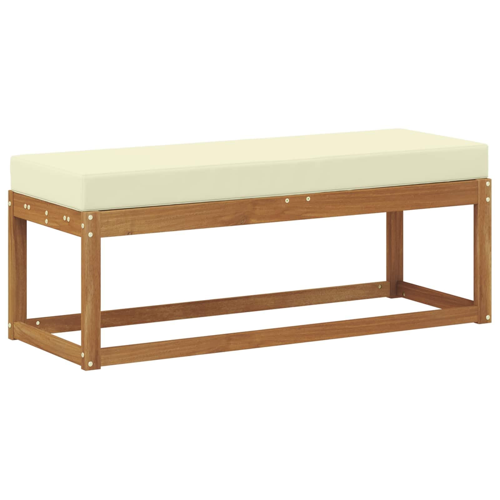 Banco de jardín de madera de acacia con cojín modular de 115 cm para terraza y exterior