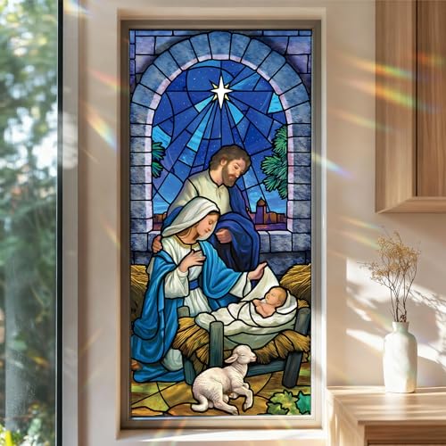 Vinilo decorativo para ventana con diseño vidriera 18x40 pulgadas miniatura 1
