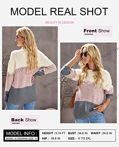 Dokotoo Women's Color Block Sweaters Winter Crewneck Long Sleeve Striped Fall Sweaters For Women Comfy Loose Knit Jumpers Pullovers Tops Gray Small #TOP3