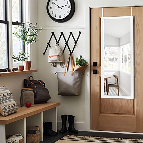 Image of Sleek Frame Door Mirror - Rectangle Wall Mounted or Floor Full Length Over The Door Vertical Hanging Mirror, White, 44''x16''