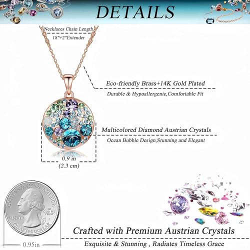 EVEVIC Austrian Crystals Round Disc Pendant Necklaces for Women Fashion 14K Gold Plated Hypoallergenic Dainty Jewelry4