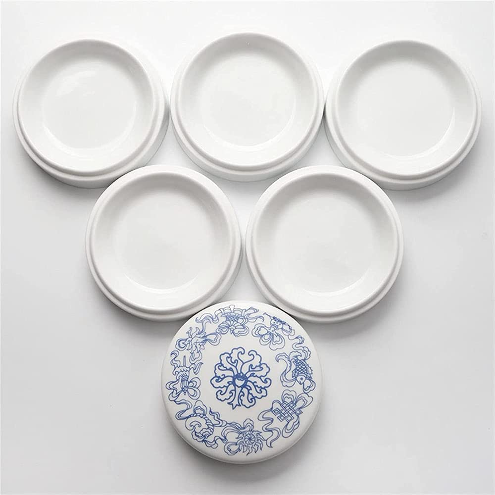 Paleta, pięciowarstwowa ceramiczna paleta kolorów niebieski i biały niebieski smok wielowarstwowy chiński obraz Pigment Disc z pokrywką Box Inkstone