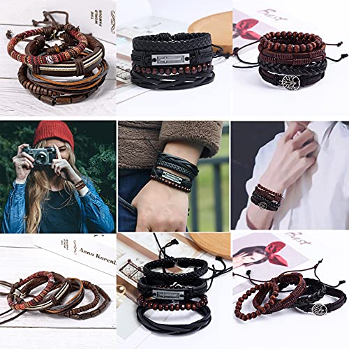 Sonnyx 9 Pack Mens Leather Bracelets Set For Men Women Woven Wrist Cuff Bracelets Hemp Cords Wooden Beads Ethnic Tribal Handmade Wrap Adjustable Braided Leather Braceletswristband Bracelets #TOP2