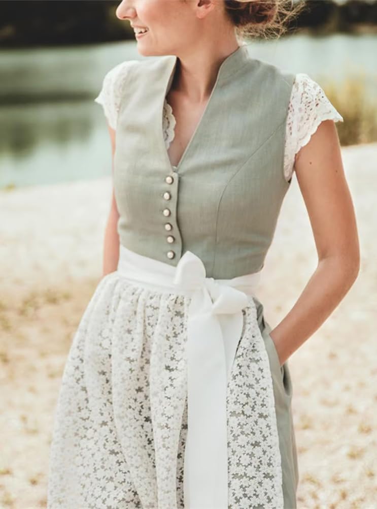 ORANDESIGNE Dirndl für Damen Tracht Dirndl Kleid Midi Trachtenmode Dirndelkleider für Oktoberfest Besondere Anlässe