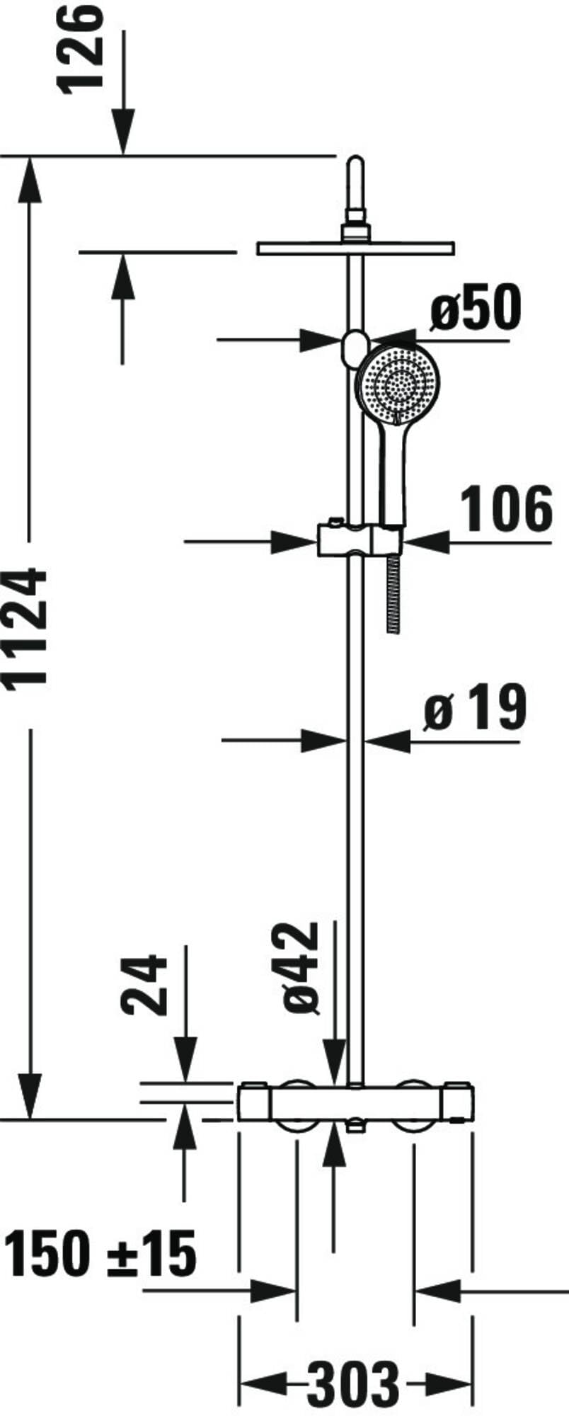 Duravit System prysznicowy, oszczędzający wodę system prysznicowy, głowica prysznicowa z 3 rodzajami strumienia (Rain, Intense Rain, Soft Rain), głowica prysznicowa regulowana pod kątem, zestaw