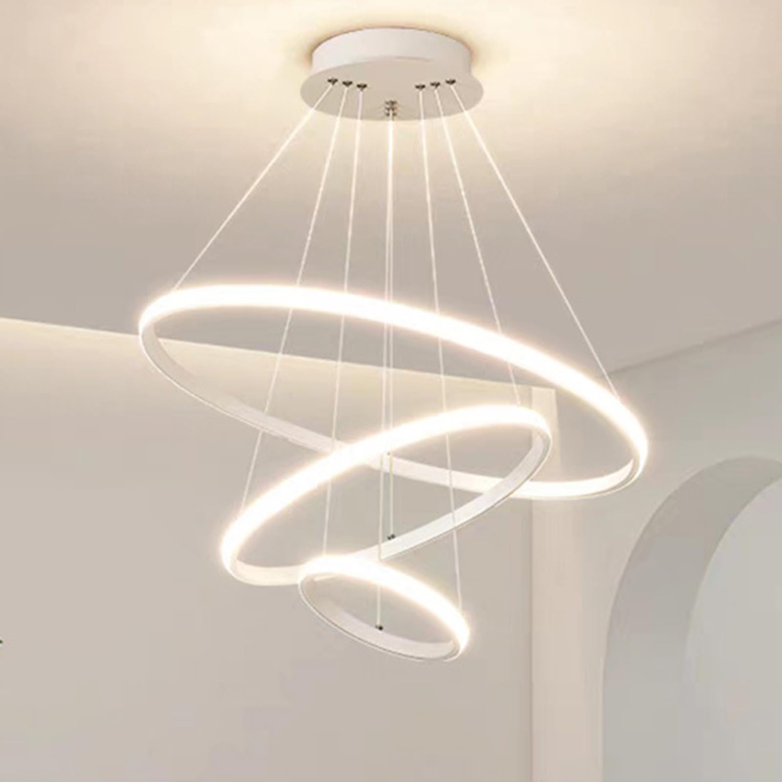 MHNFGDSE LED Chandelier Modern Round LED Pendant Lamp Dining Table with Remote Control Dimmable Hanging Lamp Ring Design Hanging Lamp for Kitchen Office Study Pendant Lamp,A
