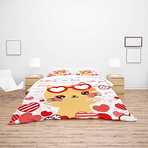 Parure de lit chat 3 pièces en polyester doux pour lit simple - 4