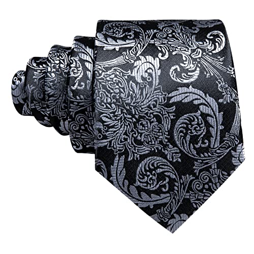 Image of Barry.Wang Men Tie Set Floral Paisley Silk Necktie Pocket Square Cufflinks Formal Wedding Party Business