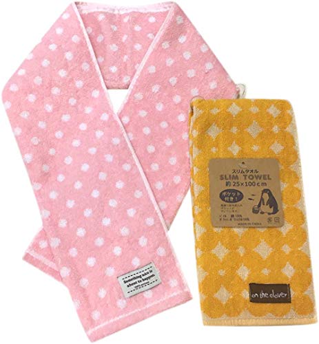 タオルの萩原 スリムタオル 2枚組 （タオルマフラー） 25×100ｃｍ (バニラ＆ドット)のサムネイル