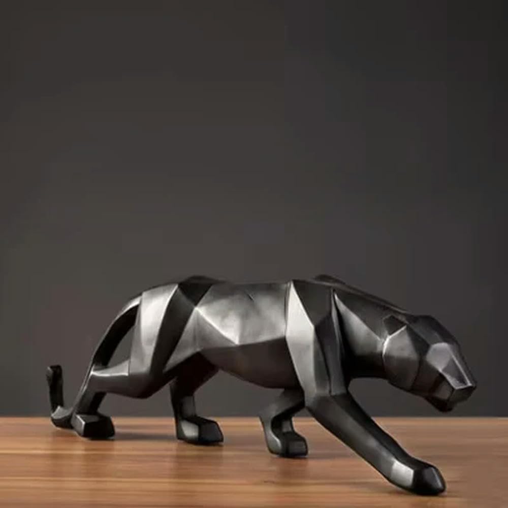 GYMIGE Large Size Panther Statue Animal Figurine Abstract Geometric Style Resin Leopard Sculpture Home Office Desktop Decoration Crafts