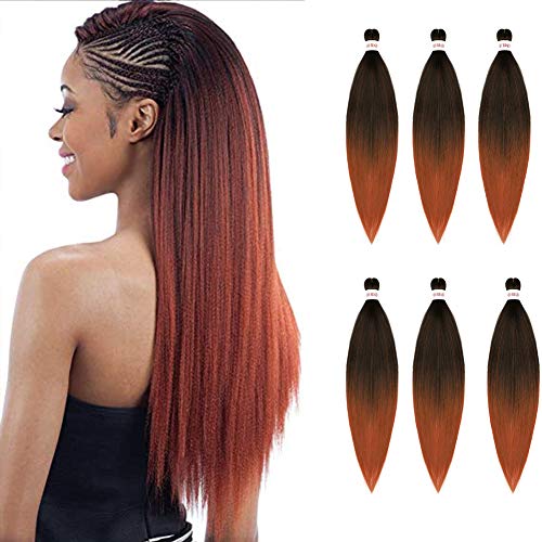 Ombre Easy Braid Pre Stretched Braiding Hair 6 Packs Hot Water Setting Synthetic Hair Extension for Braids 26 Inch Yaki Texture EZ Crochet Braids Kanekalon Braiding Hair(T1B/350#)