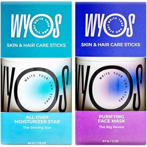 WYOS Oil Moisturizer Stick & Clay Face Mask Stick Stocking Stuffer Bundle | Travel Size, Leak Free, Vegan, Cruelty Free, Portable, Sulfate Free, Paraben Free Cover
