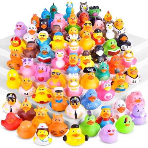 Rubber Ducks in Bulk 24 Pack - Assorted Mini Car Ducks for Bath Time Pool & Party Favours Toddler Baby Bath Toys with Mesh Carry Bag