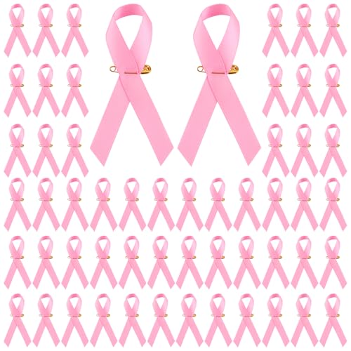 Pin's Ruban Rose, Épingles à Ruban 100 PCS Badges Émail Octobre Rose Pin Breast Cancer Awareness Brooch Sein Polyester Broche Femme Insignes Bienfaisance Solidarité pour Prévention Soin Bienfaisance