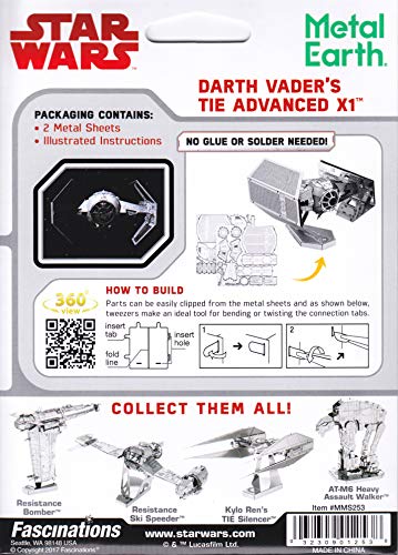 Fascinations Metal Earth Star Wars OT Darth Vader's Tie Fighter 3D Metal Model Kit - Image 7