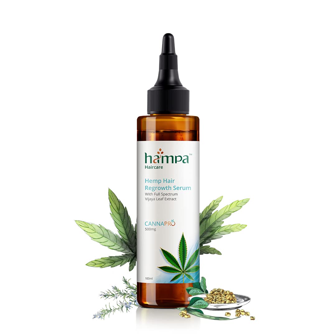 Hampa Hemp Hair Growth Serum for Men and Women, Visible Reduction in Hairfall, Hair Breakage and New Hair Growth in 30 Days, All Natural No Synthetic Active, Natural DHT Blocker and Biotin, Rosemary and Other Ayurvedic Herbs, All Hair Type, 30 Day Pack (100 ML)