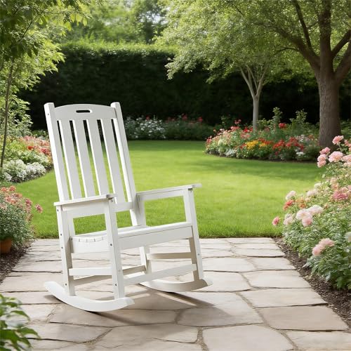 Image of Psilvam Outdoor Rocking Chairs Set of 2, Oversized Porch Rocker (White)