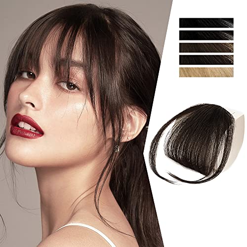 CHRSHN Clip in Bangs for Women 100% Human Hair Extensions Hairpieces Fringe Air Bangs Wispy Bangs Fringe with Temples Clip on Curved Bangs for Daily Wear（dark brown）