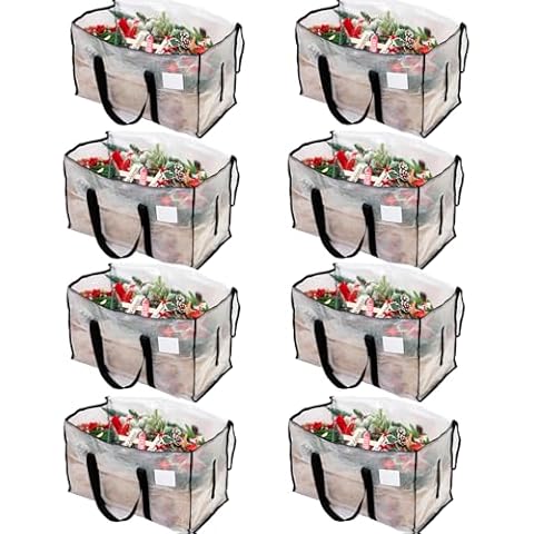 Dntorx 8 Pack Large Clothes Storage Bags with Lids Clear Moving Bags Heavy Duty Moving Totes Packing Bags with Zips for Moving Clothes Bedding Duvet Toys Storage Christmas Storage Containers Cover