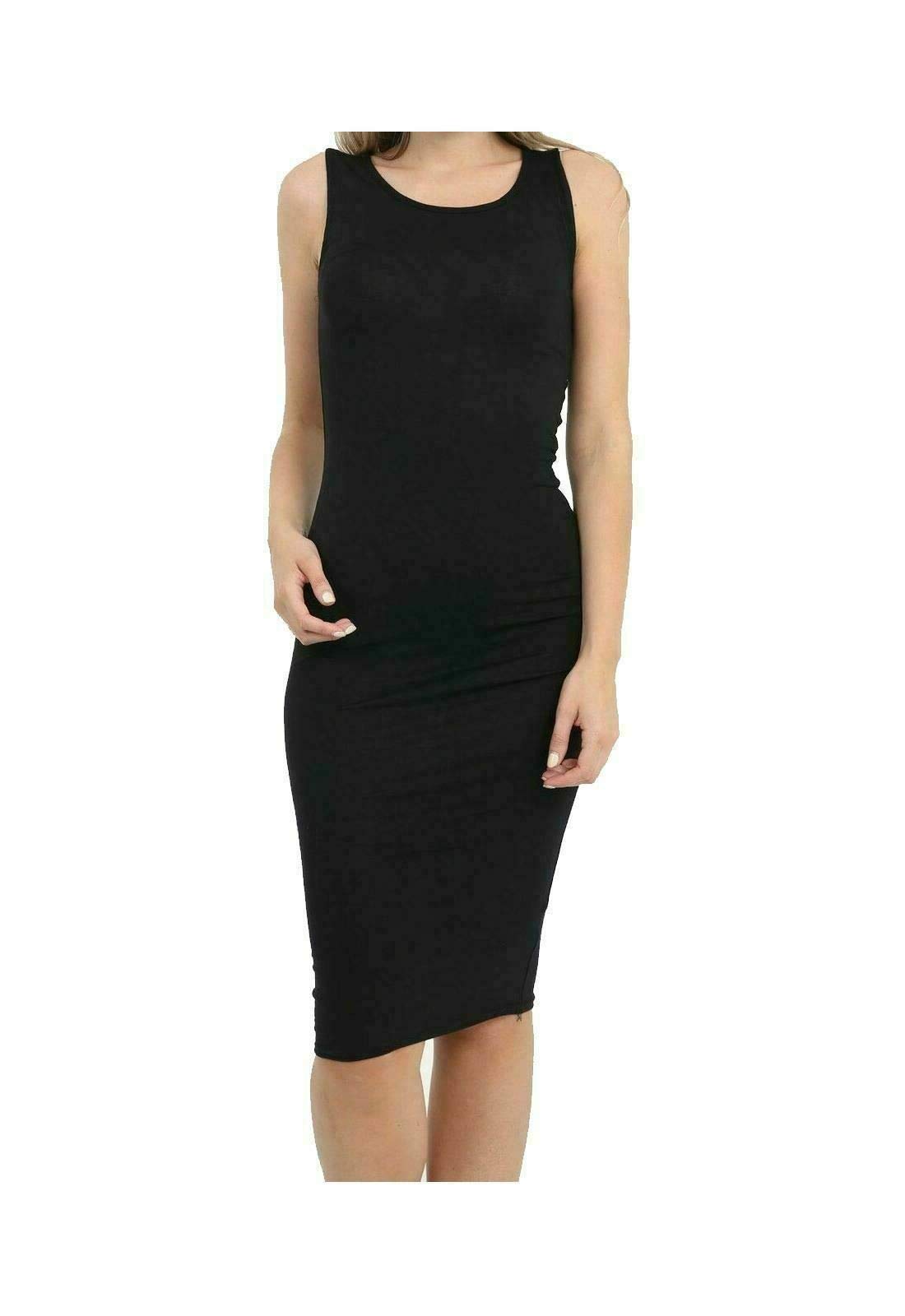 FAIRY TRENDZ Womens Strappy Sleeveless Bodycon Plain Midi Dress Ladies Stretchy Summer Party Wear Dress Black