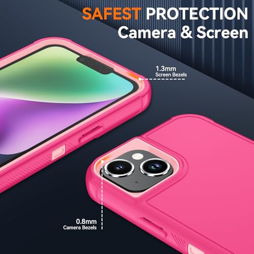 Image of SunStory Compatible with iPhone 14 Plus Case with HD Screen Protector, 3-Layer Heavy Duty Full-Body Cover,3 in 1 Hybrid Protective Case for iPhone 14 Plus 6.7 inch,PinkRed