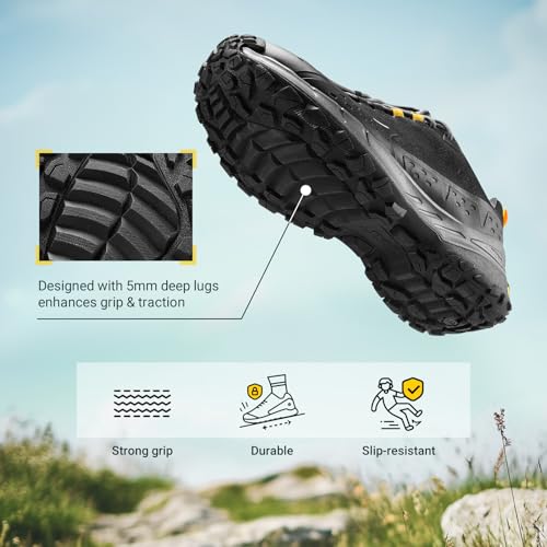 FitVille Men Waterproof Hiking Shoes Extra Wide Walking Shoes Slip-Resistant Trekking Trainers All-Terrain Quick Lace Sneakers for Travel, Camping, Running4