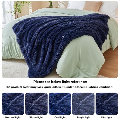 GONAAP Fuzzy Faux Fur Throw Blanket Dark Navy Super Soft Cozy Plush Fuzzy Shaggy Blanket for Couch Sofa Bed (Dark Navy, Throw(50"x60"))