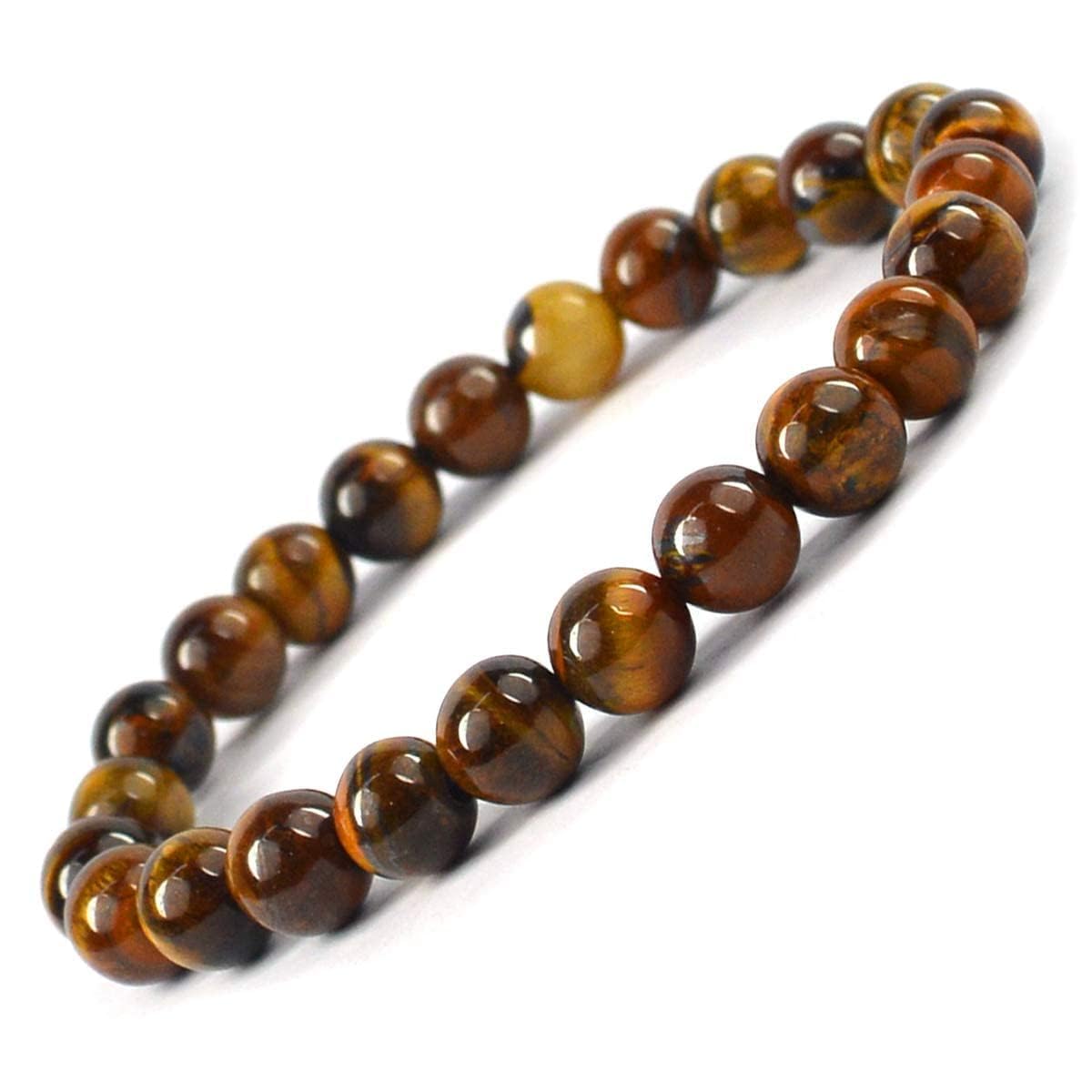DeniqueGemstone Tiger’s Eye Yoga Stretch Bracelet,Seven Chakra, Semi Precious Round Shape Bracelet 6 mm Energy Chakras Jewelry Women Men Girl Boys Birthday Gift