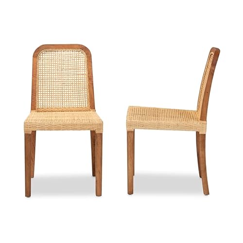 Baxton Studio Caspia Modern Brown Wood And Rattan 2-Piece Dining Chair Set #TOP7