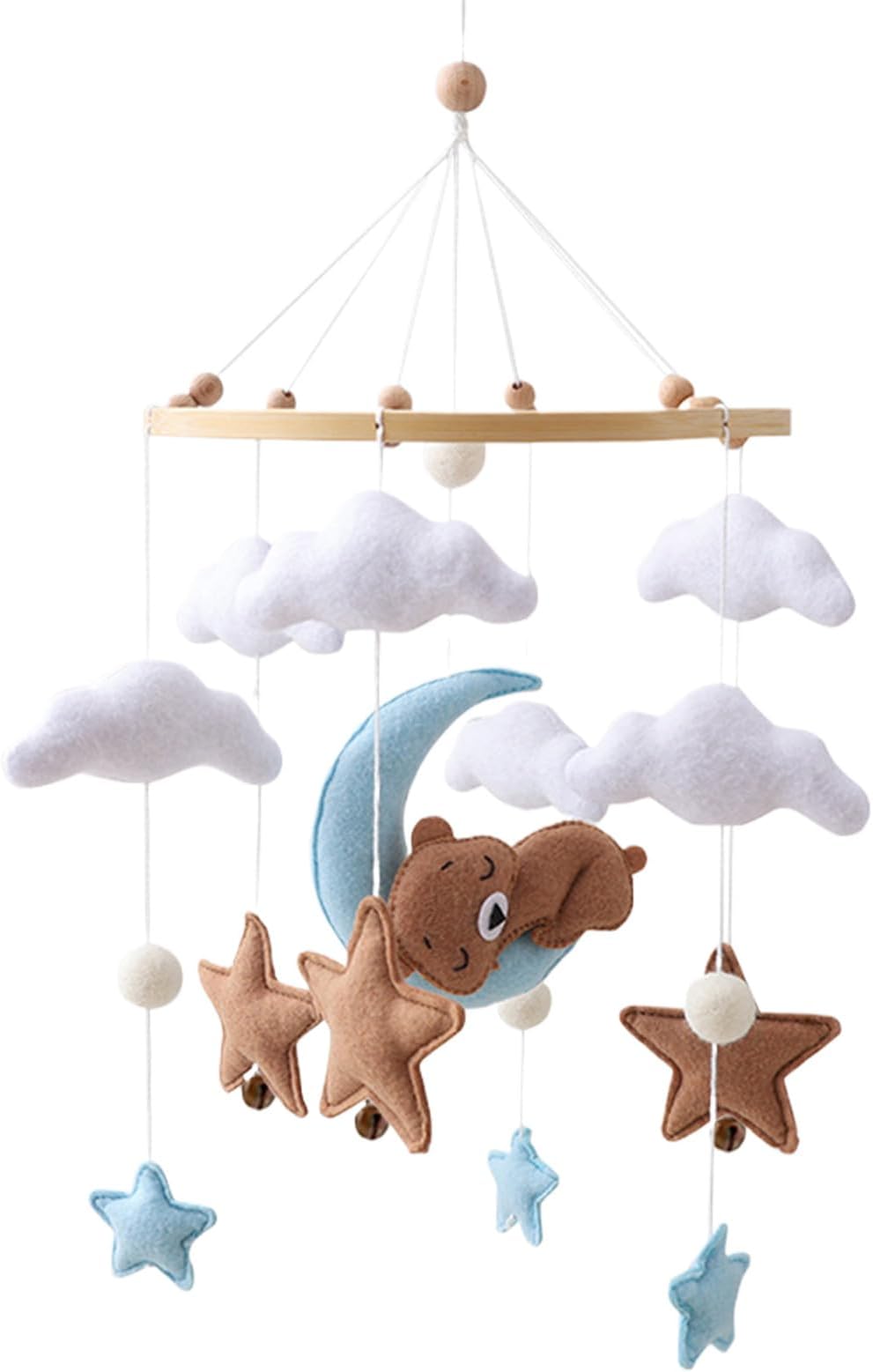 Crib Mobile - Bed | Bear Mobile for Cot Bed, 35 cm (1 Piece), Felt Cloud Wind Chime Pendant, Room Decoration, Stroller Ornament, Gift, Sleeping Moon