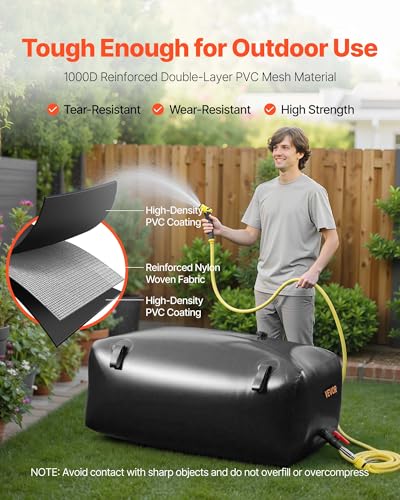 Image of VEVOR Water Storage Bladder, 87.2 Gal Collapsible Water Storage Bag, Wear-Resistant 1000D PVC Soft Waters Bag, Leakproof Camping Tank Containers for Garden Irrigation RV Emergency Use, Black