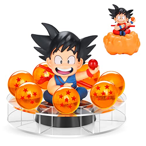 Lenporl DBZ Dragon Ball Action Figure Toys with 1.4 Inch Crystal Stars Dragon Ball and Transparent Base, Goko Action Figure with Gift Box for Birthday...