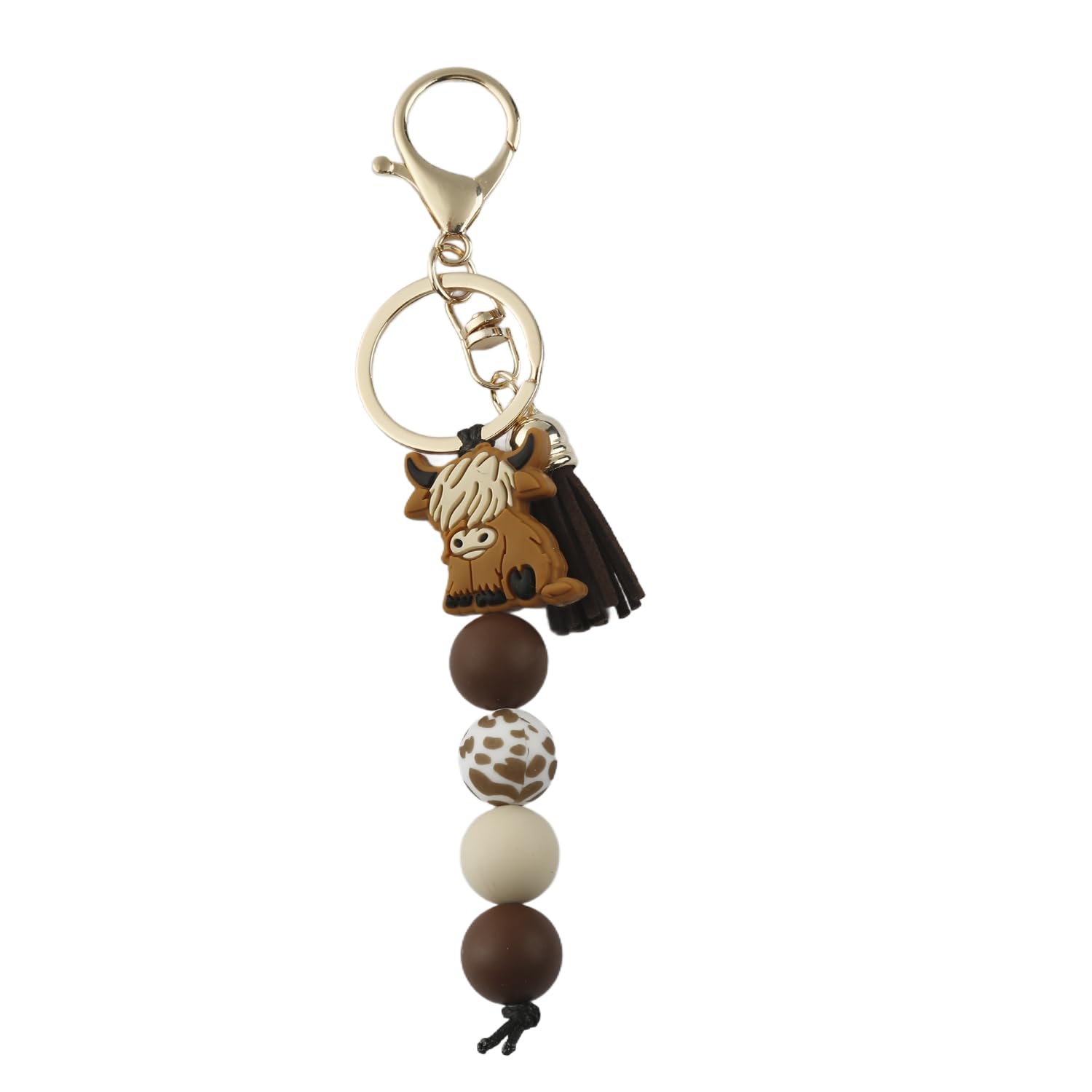 Wellrun Unisex Brown Silicone Highland Cow Keychain,Cow Keyring With Tassel,Cute Animal Charm For Keys,Car & Bag Decoration Accessories For Women Men(Brown)