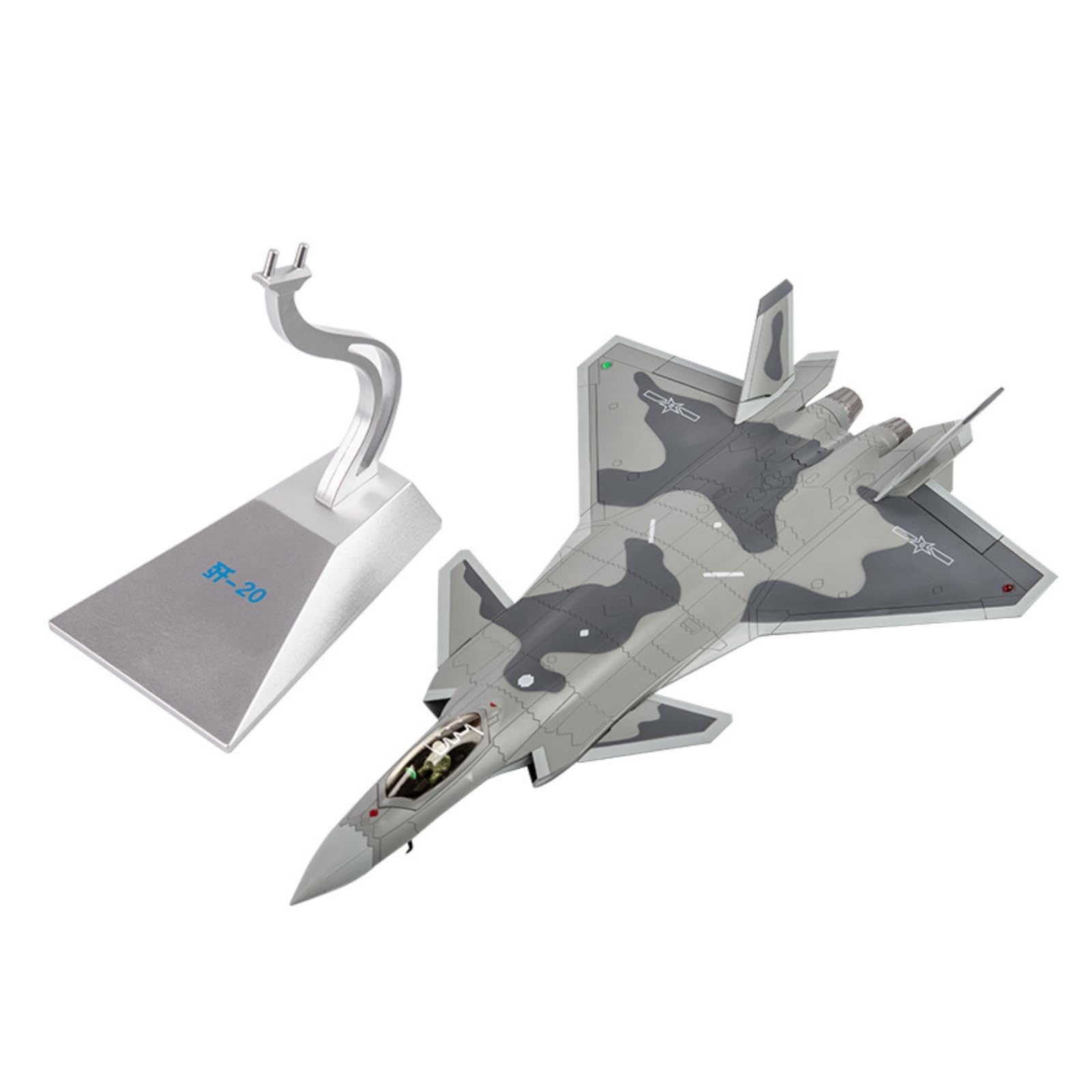 Jiuvaso Aereo Modello da Caccia Miniatura Scultura Maquette Metallo Lega con Supporto Verticale Linee Stampate Profilo Adatta per Collezionismo Decorazione Interni Ufficio, Mimetico