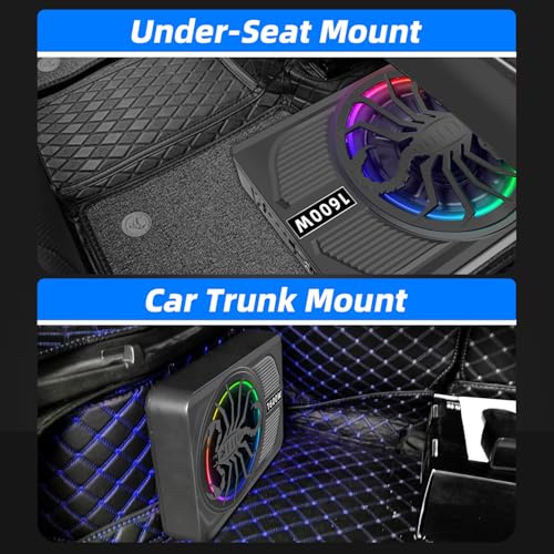 Image of 1600W Upgraded 10 inch Ultra-Slim Active Under Seat Car Subwoofer Built-in Amplifier & LED Lights | Distortion-Free Bass | Low Pass Filter, Gain & Bass Boost