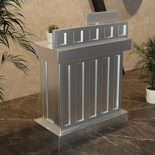 Moderno mostrador de recepción, pequeño mostrador de recepción, elegante mesa de recepción, mesa de recepción contemporánea, muebles de recepción compactos, mostrador de registro funcional, solución