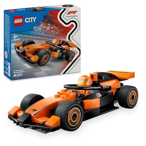 LEGO City F1 Rennfahrer mit McLaren Rennauto - Spielzeug Formel 1 Modell mit Rennwagen und Minifigur