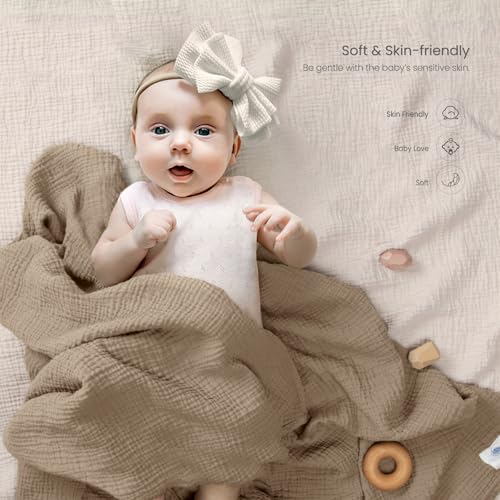 Image of lulumoon Muslin Swaddle Blankets for Baby: Lightweight & Breathable Receiving Blankets for Hospital - Neutral Registry Gift for Newborn 3pack (Grey)