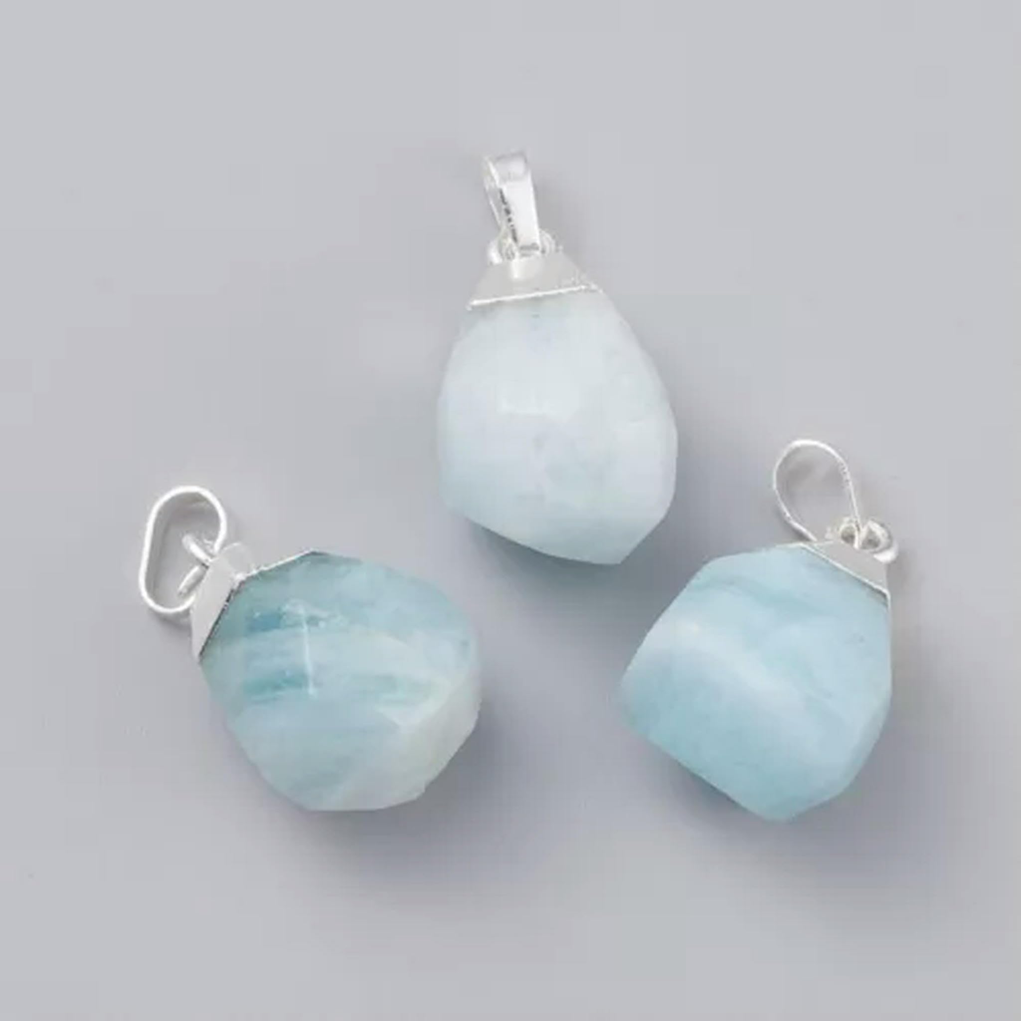 10 Pezzi ciondoli con Pietre preziose sfaccettate, Pietra Naturale Irregolare, 19~21 mm, Acquamarina (Fermaglio in Argento)
