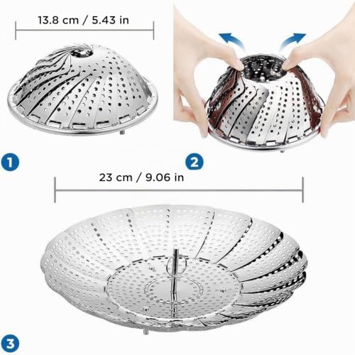 ecooe Edelstahl Dampfgarer Einstellbar Dünsteinsatz (13.8-23cm) Dämpfeinsatz für Kochtöpfe – Ansicht 3