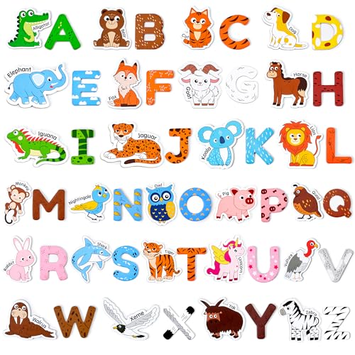 JoyCat Imanes Nevera Niños, 26 Letras Magneticas y Imanes Animales, Juego de Imanes de Abecedario para Niños, Juguete Educativo de Letras Magnéticas para Preescolar, Regalo Niño 2 3 4 5 años